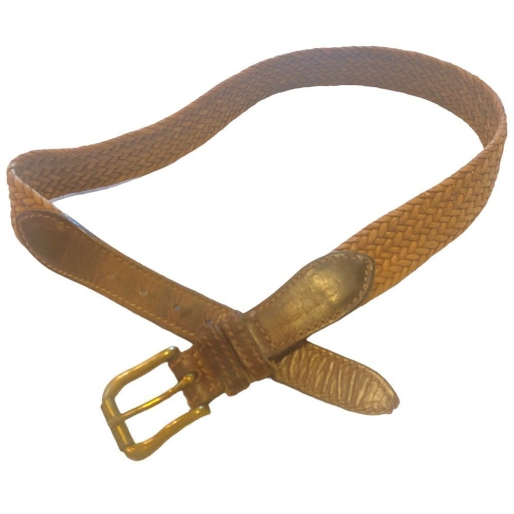 Brass Buckle Woven/Braided Leather Belt, Size 30 W